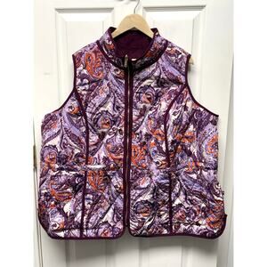 Isaac Mizrahi Live Vest NWOT Reversible Quilted 3X Purple Paisley Faux Suede Zip